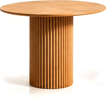 Round dining table with a fluted pedestal base